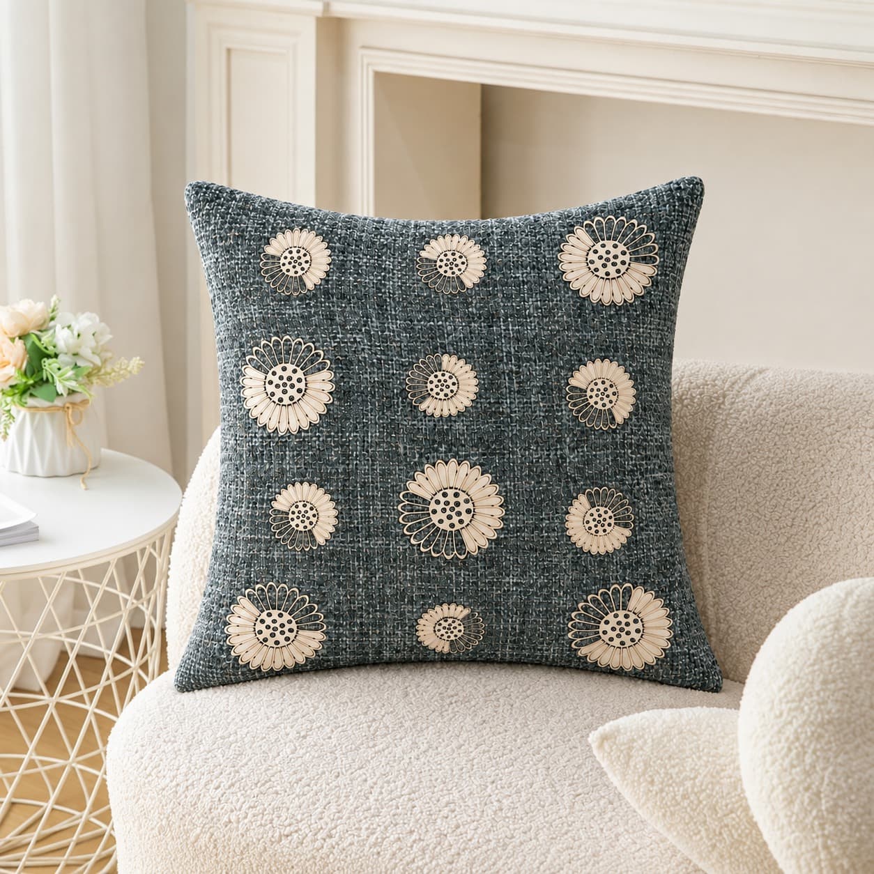 Daisy Bloom Textured Cushion